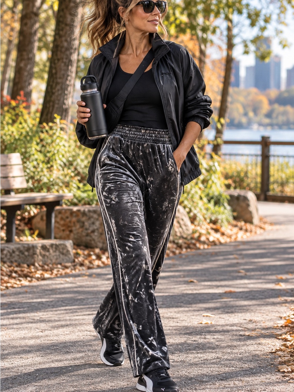 aerie Charcoal Crushed Velvet Straight-Leg Joggers
